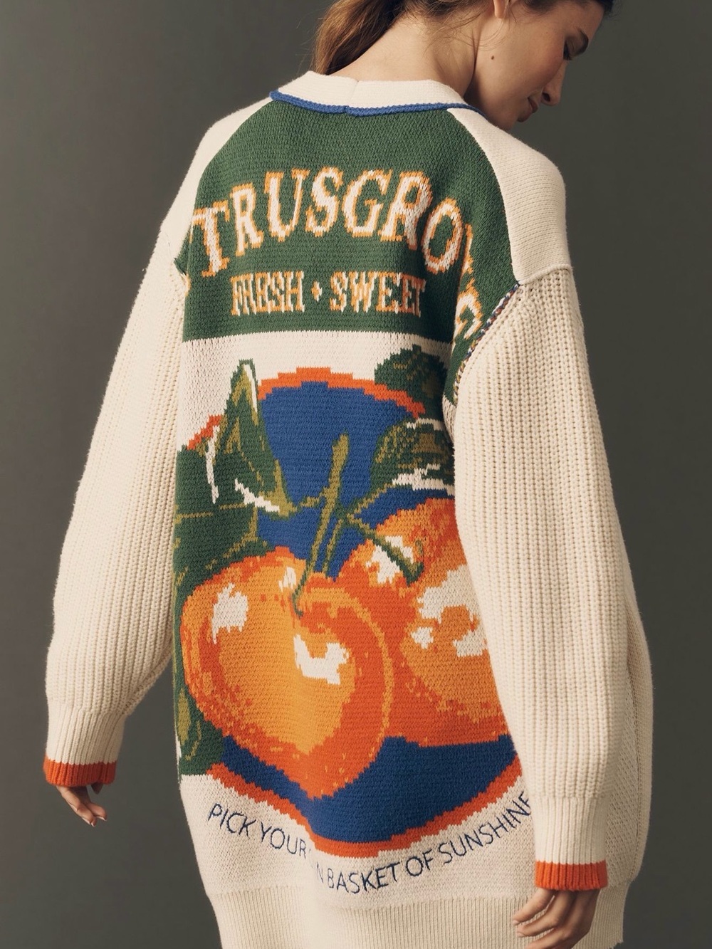Anthropologie Maeve Cream Citrus Grove Cardigan